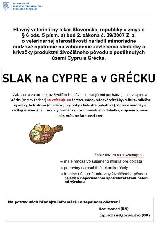 Zákaz dovozu produktov živočíšneho pôvodu cestujúcimi prichádzajúcimi z Cypru