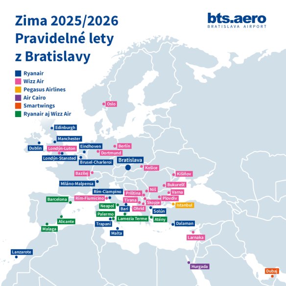 Historická zimná sezóna prinesie 49 pravidelných liniek do 42 destinácií v 22 krajinách